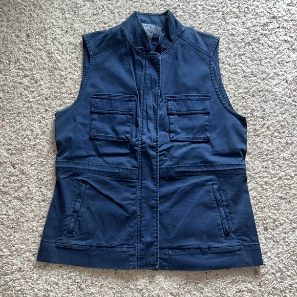 Orvis Navy Blue Cotton Blend Vest Women's Size Medium Full-Zip Chest Pockets - Picture 1 of 6